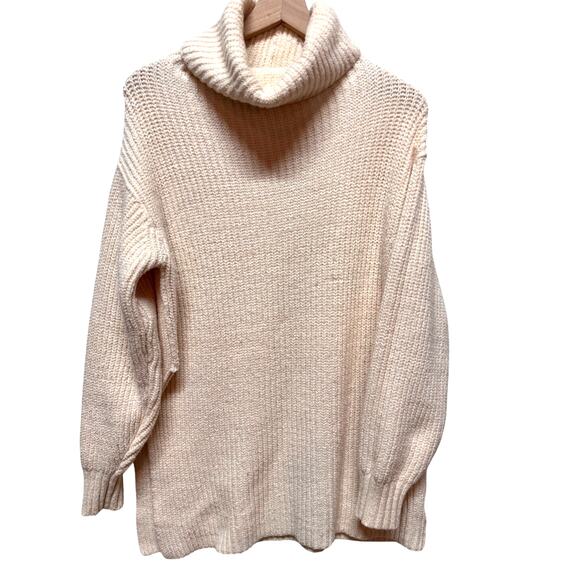 FREE PEOPLE Ribbed Sweater Size SP Chunky Knit Turtleneck Cream Neutral‎ Cozy - Picture 1 of 10